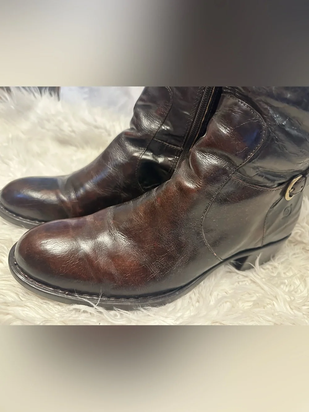 Børn Brown Leather Tall Riding Boots Size 10M Buckle Plaid Lined